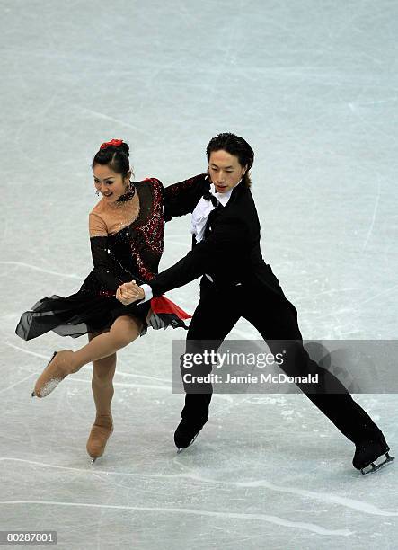 Xiaoyang Yu and Chen Wang of China in action during their Ice Dancing Compulsory Dance during the ISU World Figure Skating Championships at the...