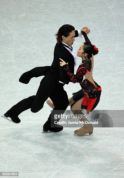 Xiaoyang Yu and Chen Wang of China in action during their Ice Dancing Compulsory Dance during the ISU World Figure Skating Championships at the...