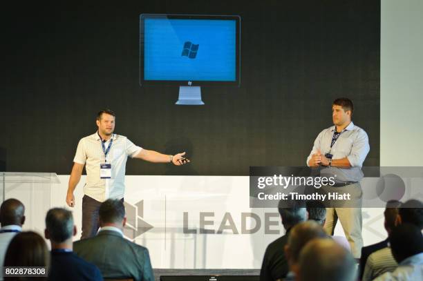 Dave Anderson and Alex Mack speak at the Leaders Sport Performance Summit at Soldier Field on June 28, 2017 in Chicago, Illinois.