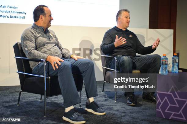 Mike Brey and Matt Painter speak at the Leaders Sport Performance Summit at Soldier Field on June 28, 2017 in Chicago, Illinois.