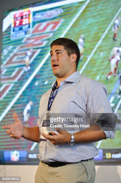 Alex Mack speaks at the Leaders Sport Performance Summit at Soldier Field on June 28, 2017 in Chicago, Illinois.
