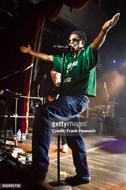 Singer Spank Rock of the Australian band The Avalanches performs live on stage during a concert at the Festsaal Kreuzberg on June 28, 2017 in Berlin,...