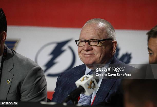 General manager Jim Rutherford of the Pittsburgh Penguins looks on during the 2017 NHL Draft at United Center on June 24, 2017 in Chicago, Illinois.