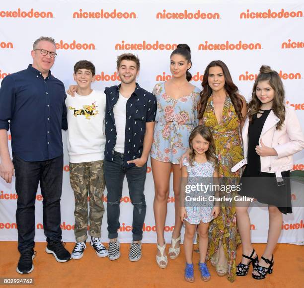 Actors Chris Tallman, Diego Velazquez, Jack Griffo, Kira Kosarin, Maya Le Clark, Rosa Blasi and Addison Riecke celebrate the 100th episode of...