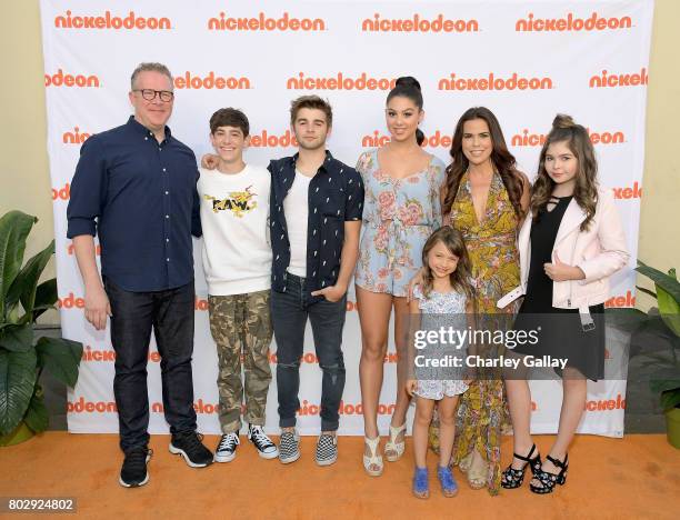 Actors Chris Tallman, Diego Velazquez, Jack Griffo, Kira Kosarin, Maya Le Clark, Rosa Blasi and Addison Riecke celebrate the 100th episode of...