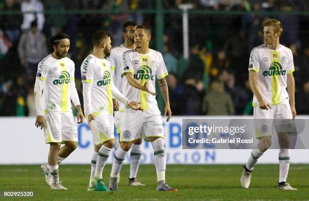 Players of Chapecoense leave the field after a first leg match between Defensa y Justicia and Chapecoense as part of second round of Copa Conmebol...