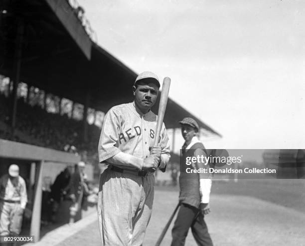 Baseball player Babe Ruth on the field in his Boston Red Sox uniform in 1919 in New York, New York.