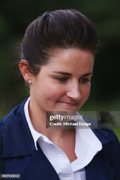 Michelle Payne arrives on June 29, 2017 in Melbourne, Australia.