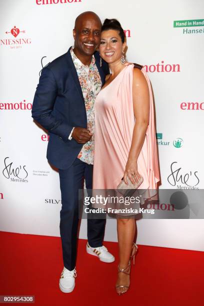 Yared Dibaba and his wife Fernanda de Sousa Dibaba attend the Emotion Award at Laeiszhalle on June 28, 2017 in Hamburg, Germany.