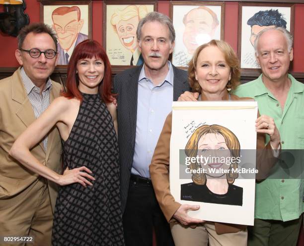 Michael Emerson, Carroie Preston, Boyd Gaines, Kate Burton and Reed Birney attend the Sardi's Caricature Unveiling for Kate Burton at Sardi's on June...