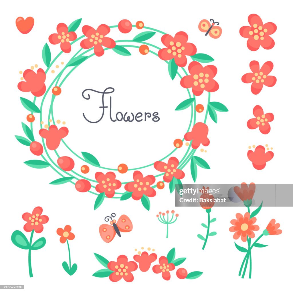 Sencillas Lindas Flores Y Mariposas Para El Diseño De Tarjetas Invitaciones  Ilustración de stock - Getty Images