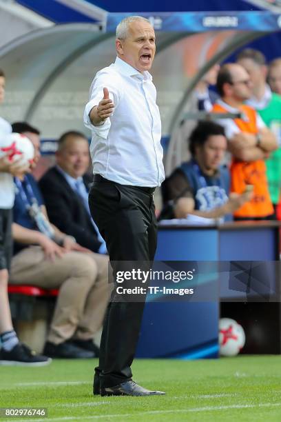 Coach Vitezslav Lavicka of Czech Republic gestures during the UEFA European Under-21 Championship Group C match between Germany and Czech Republic at...