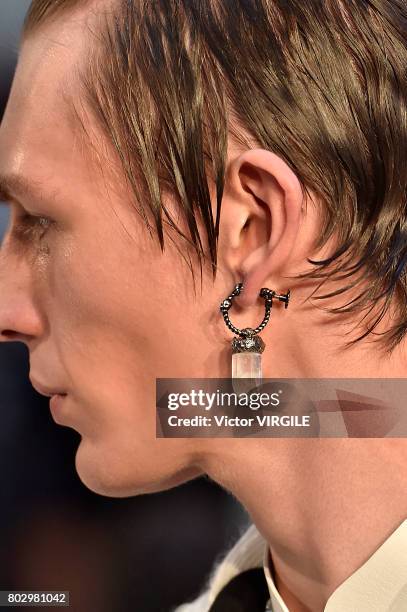 Model walks the runway during the Alexander Mcqueen Menswear Spring/Summer 2018 show as part of Paris Fashion Week on June 25, 2017 in Paris, France.