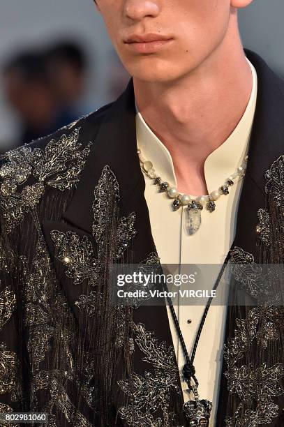 Model walks the runway during the Alexander Mcqueen Menswear Spring/Summer 2018 show as part of Paris Fashion Week on June 25, 2017 in Paris, France.