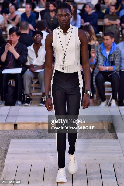 Model walks the runway during the Alexander Mcqueen Menswear Spring/Summer 2018 show as part of Paris Fashion Week on June 25, 2017 in Paris, France.