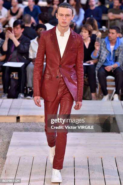 Model walks the runway during the Alexander Mcqueen Menswear Spring/Summer 2018 show as part of Paris Fashion Week on June 25, 2017 in Paris, France.