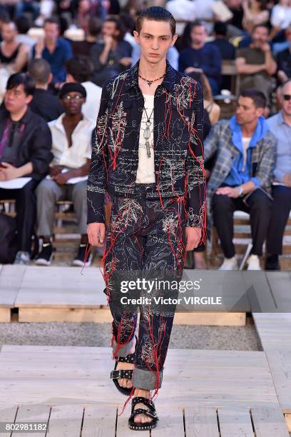 Model walks the runway during the Alexander Mcqueen Menswear Spring/Summer 2018 show as part of Paris Fashion Week on June 25, 2017 in Paris, France.