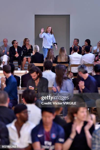 Fashion designer Sarah Burton walks the runway during the Alexander Mcqueen Menswear Spring/Summer 2018 show as part of Paris Fashion Week on June...