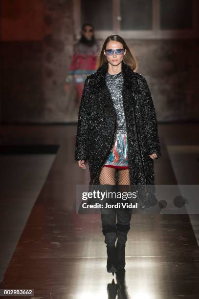 Model walks the runway at the Custo show during the Barcelona 080 Fashion Week on June 28, 2017 in Barcelona, Spain.