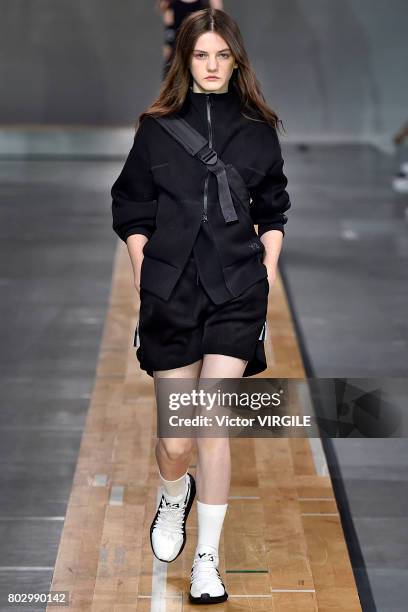 Model walks the runway during the Y3 Menswear Spring/Summer 2018 show as part of Paris Fashion Week on June 25, 2017 in Paris, France.