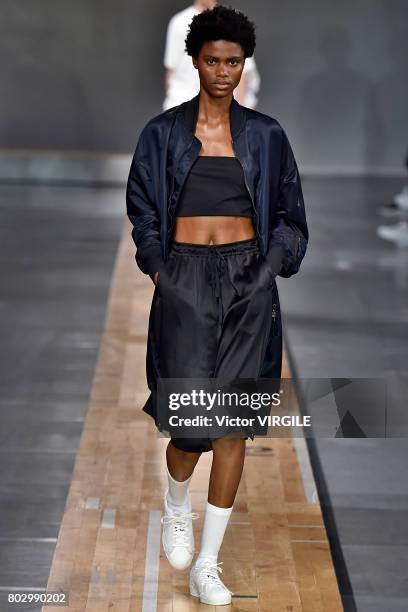 Model walks the runway during the Y3 Menswear Spring/Summer 2018 show as part of Paris Fashion Week on June 25, 2017 in Paris, France.