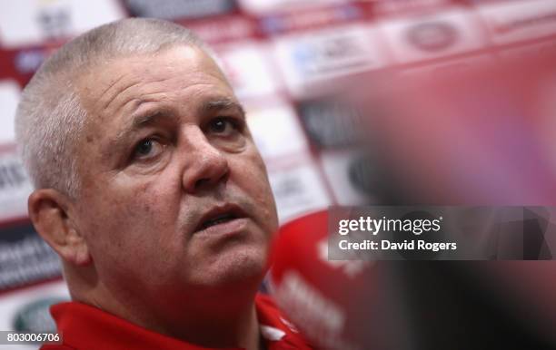 Warren Gatland, the Lions head coach faces the media during the British & Irish Lions media session on June 29, 2017 in Wellington, New Zealand.