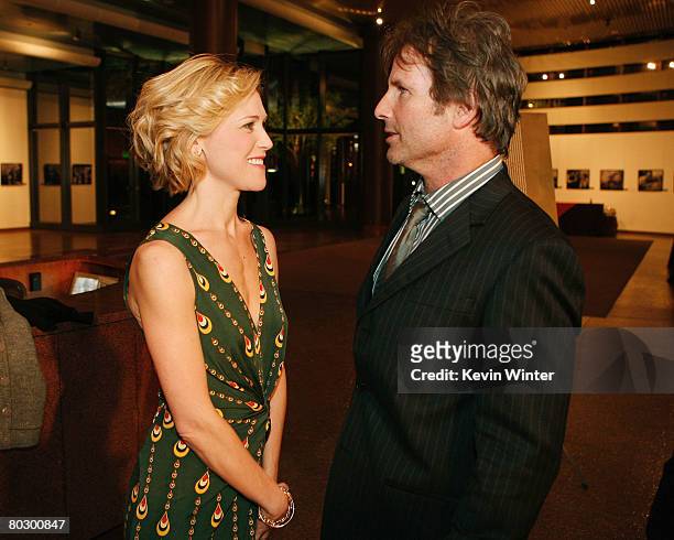 Actress Tracey Middendorf and writer/director Hart Bochner talk at the premiere of Bleeding Hart Film's "Just Add Water" at the Directors Guild of...