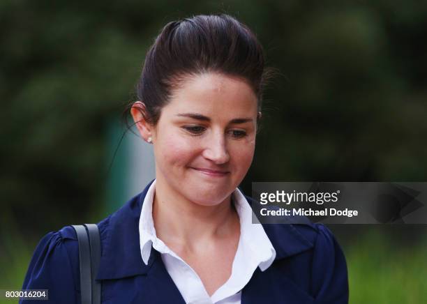 Jockey Michelle Payne arrives ahead of a hearing into her alleged positive test for banned substance on June 29, 2017 in Melbourne, Australia.