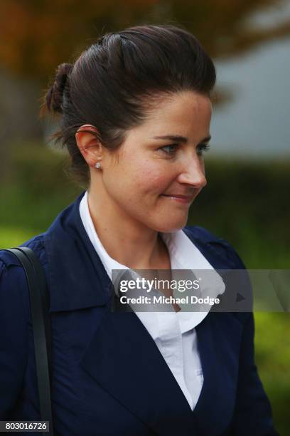 Jockey Michelle Payne arrives ahead of a hearing into her alleged positive test for banned substance on June 29, 2017 in Melbourne, Australia.