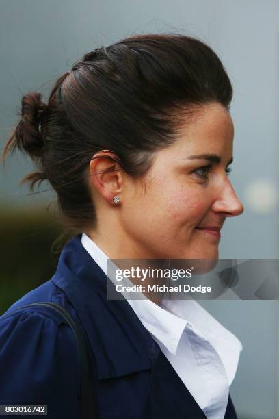 Jockey Michelle Payne arrives ahead of a hearing into her alleged positive test for banned substance on June 29, 2017 in Melbourne, Australia.