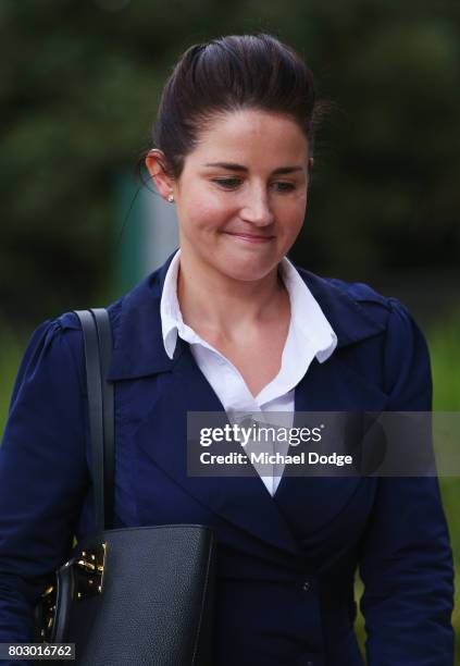 Jockey Michelle Payne arrives ahead of a hearing into her alleged positive test for banned substance on June 29, 2017 in Melbourne, Australia.