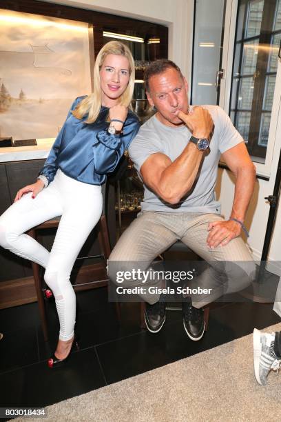 Ralf Moeller and his girlfriend Justine attend the exclusive grand opening event of the new IWC Schaffhausen Boutique in Munich on June 28, 2017 in...