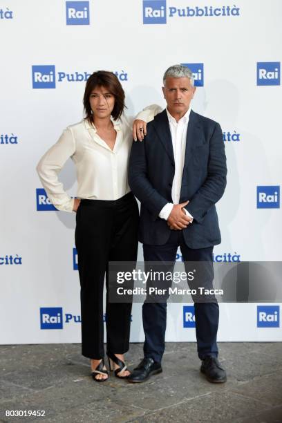 Valentina Petrini and Enrico Lucci attend the Rai show schedule presentation at Statale University of Milan on June 28, 2017 in Milan, Italy.