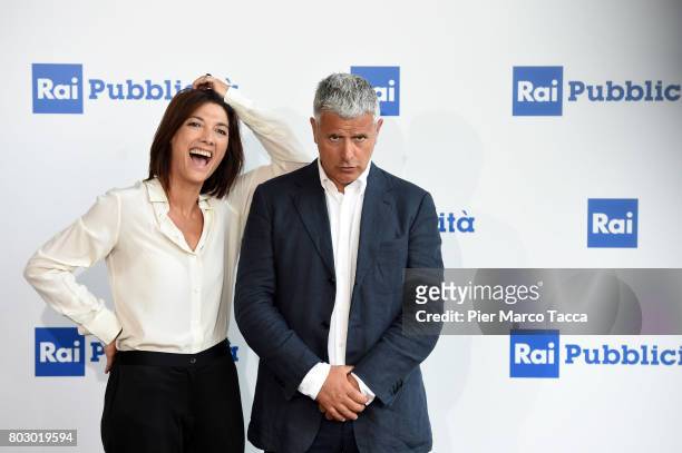 Valentina Petrini and Enrico Lucci attend the Rai show schedule presentation at Statale University of Milan on June 28, 2017 in Milan, Italy.