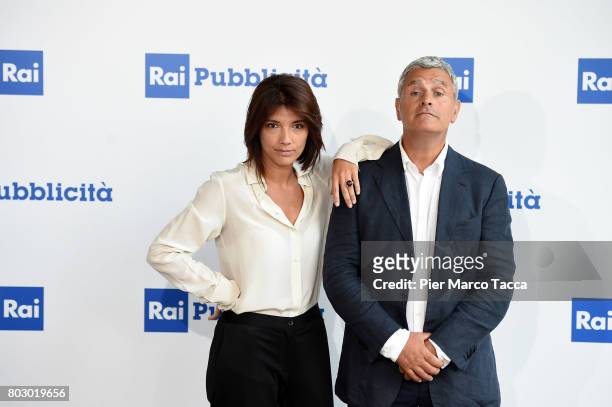 Valentina Petrini and Enrico Lucci attend the Rai show schedule presentation at Statale University of Milan on June 28, 2017 in Milan, Italy.