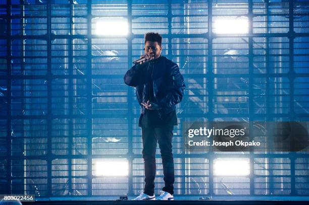 The Weeknd performs on stage on Day 5 of Roskilde Festival on June 28, 2017 in Roskilde, Denmark.