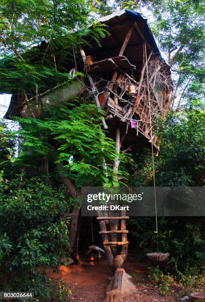 wunderschöne kreative handarbeit baumhaus - baumhaus stock-fotos und bilder