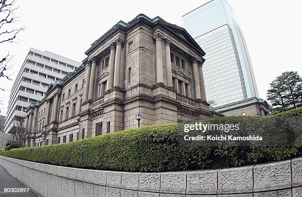 General view of headquarters of the Bank of Japan on March 19, 2008 in Tokyo, Japan. Governer of Bank of Japan Toshihiko Fukui's term expires and...