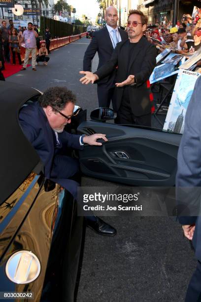 Jon Favreau and Robert Downey Jr. Attend the World Premiere of 'Spider-Man: Homecoming' hosted by Audi at TCL Chinese Theatre on June 28, 2017 in...