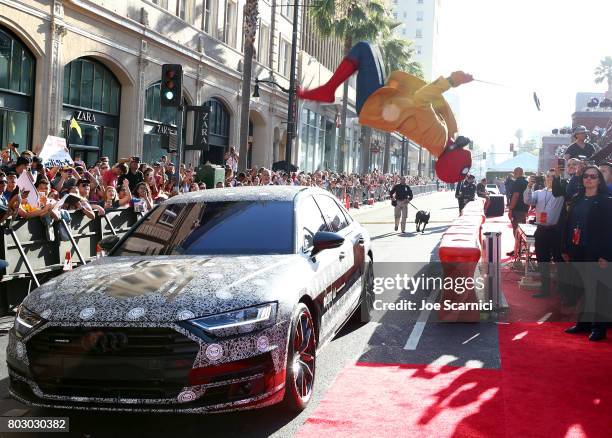 Actor dressed as Spider-Man attends the World Premiere of 'Spider-Man: Homecoming' hosted by Audi at TCL Chinese Theatre on June 28, 2017 in...