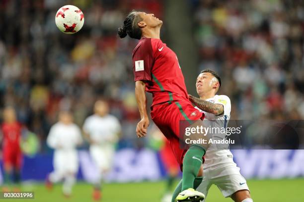 Bruno Alves of Portugal in action against Pablo Hernandez of Chile during the FIFA Confederations Cup 2017 Semi-final soccer match between Portugal...