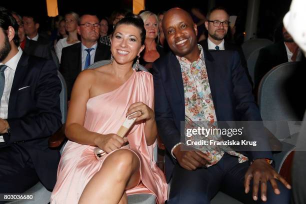 Yared Dibaba and his wife Fernanda de Sousa Dibaba attend the Emotion Award at Laeiszhalle on June 28, 2017 in Hamburg, Germany.