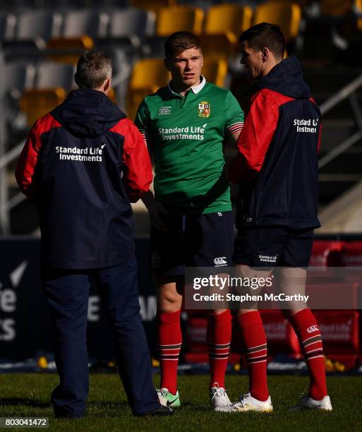 Wellington , New Zealand - 29 June 2017; Jonathan Sexton, right, Owen Farrell and attack coach Rob Howley, left, during a British and Irish Lions...