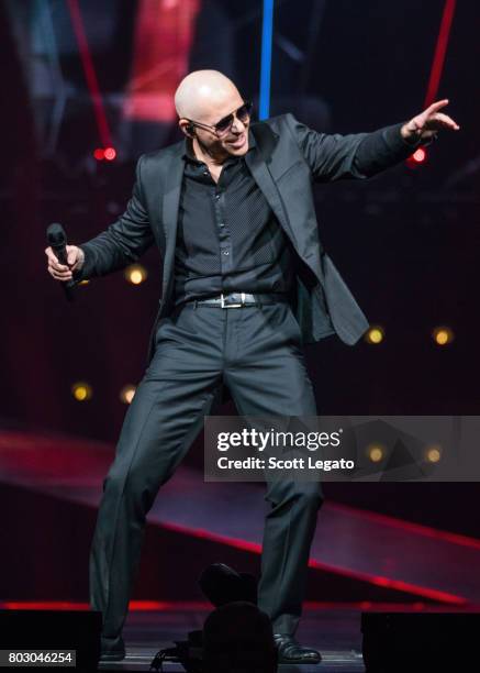 Pitbull performs at The Palace of Auburn Hills on June 28, 2017 in Auburn Hills, Michigan.