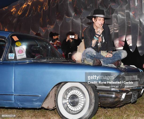 Johnny Depp attends day 1 of the Glastonbury Festival 2017 at Worthy Farm, Pilton on June 22, 2017 in Glastonbury, England.