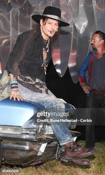 Johnny Depp attends day 1 of the Glastonbury Festival 2017 at Worthy Farm, Pilton on June 22, 2017 in Glastonbury, England.