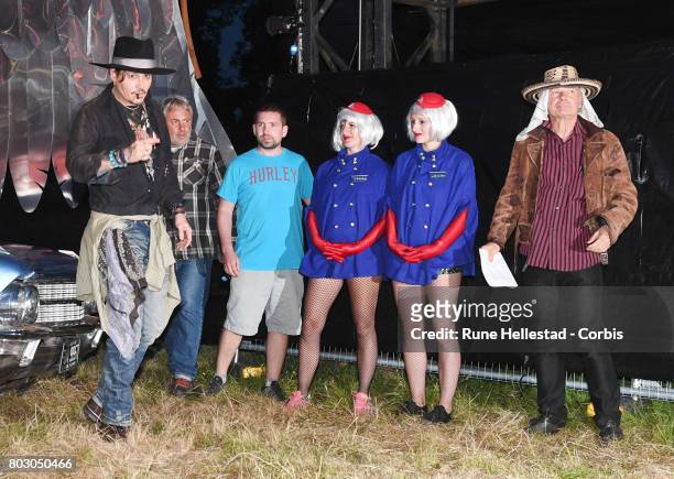 Johnny Depp and Julien Temple attend day 1 of the Glastonbury Festival 2017 at Worthy Farm, Pilton on June 22, 2017 in Glastonbury, England.