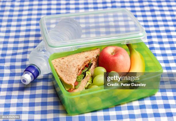 organic healthy lunch box on a table cloth - boxed lunch stock pictures, royalty-free photos & images