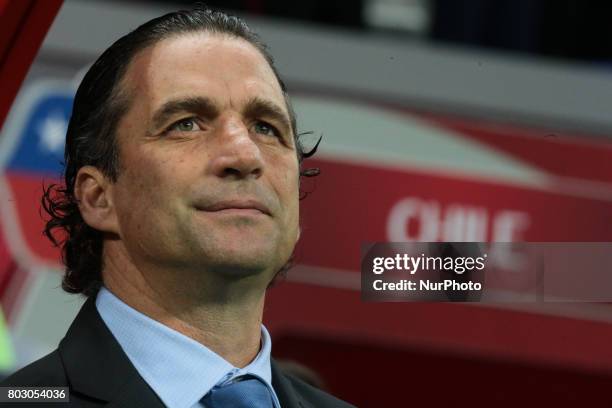 Head coach of the Chile national football team Juan Antonio Pizzi reacts during the 2017 FIFA Confederations Cup match, semi-finals between Portugal...