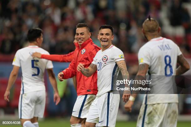 Players of the Chile national football team celebrates after the 2017 FIFA Confederations Cup match, semi-finals between Portugal and Chile at Kazan...